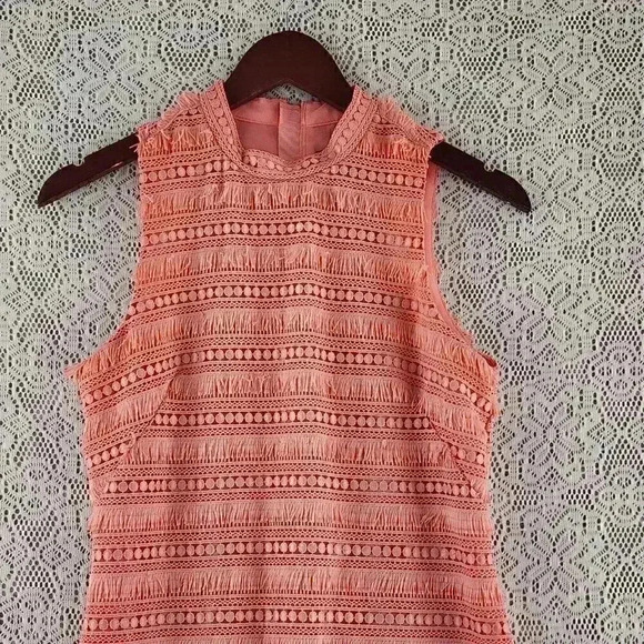 J. Crew High Neck Fringe Orange Mini Shift Dress Size 0 - Picture 3 of 9